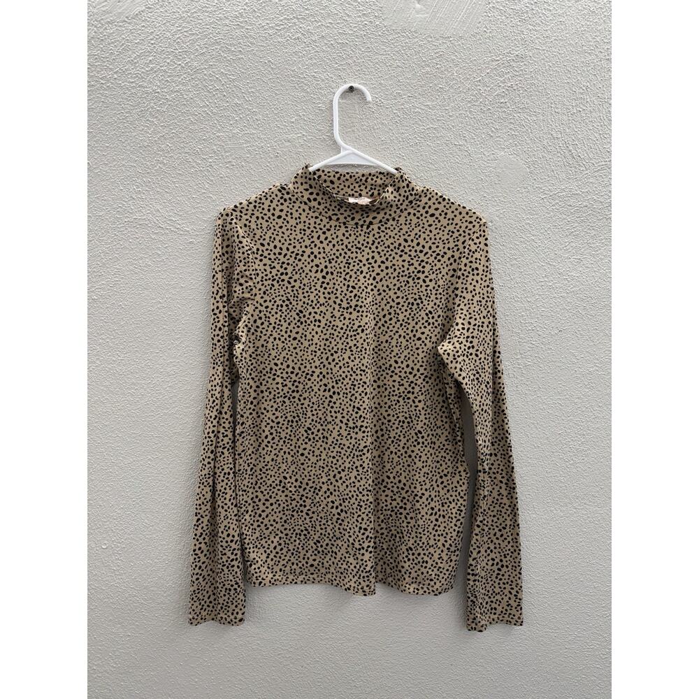 Willow & Root Womens Shirt Size XL Brown Animal Print Long Sleeve Mock Neck Thin